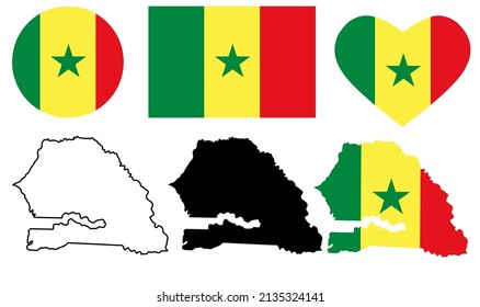 senegal map flag icon set isolated on white background