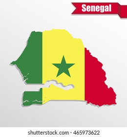 Senegal map with flag inside and ribbon