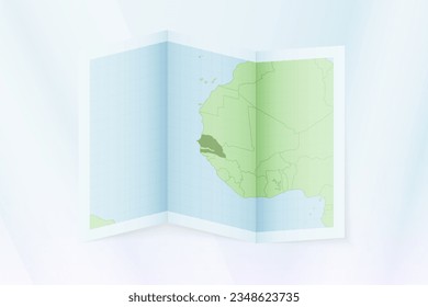 Senegal map, folded paper with Senegal map. Vector illustration.