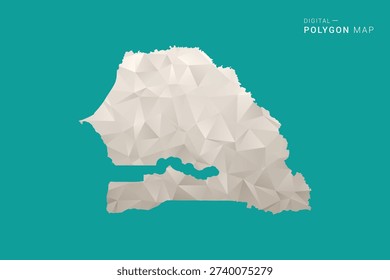 Senegal Map - Green and Gray Polygon Vector Illustration, Low Poly Geometric Design with Clean Minimal Style on Solid Background for Infographic Use.