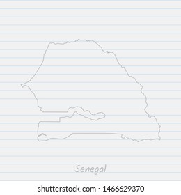 Senegal map hand drawn gray outline on notebook background. Vector Illustration EPS10.
