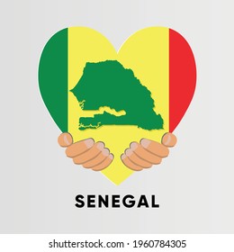 Senegal Map in heart shape hold by hands vector illustration design