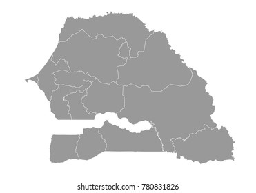senegal map. High detailed map of senegal on white background. Vector illustration eps 10.