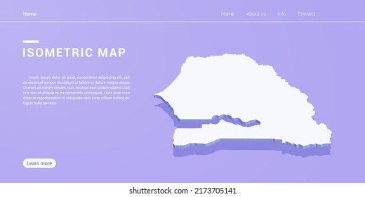 Mapa Senegal de ilustración vectorial púrpura isométrica. Plantilla de diseño de banners Web.