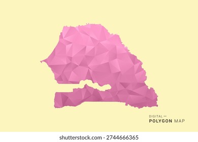 Senegal Map - Low poly polygon map design in soft pink pastel gradient on beige background, modern minimal geometric style, clean digital vector illustration.