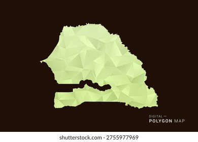 Senegal Map - Low poly polygon map in soft light green gradient on dark brown background, modern minimal geometric style, clean abstract vector illustration design.