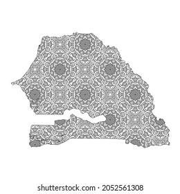 Senegal map with mandala Design. Vector Illustration