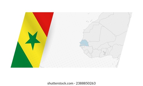 Mapa de Senegal de estilo moderno con bandera de Senegal a la izquierda. Ilustración vectorial de un mapa.