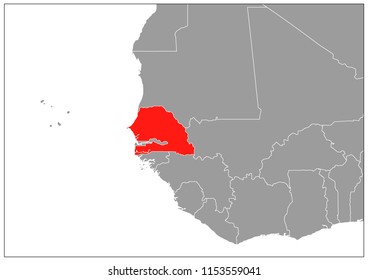 Senegal map on gray base 