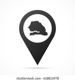 Senegal Map on location pin. Map pointer isolated on a white background. Conceptual vector illustration.