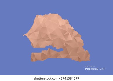 Senegal Map - Orange Polygon Vector Illustration on Deep Blue Background, Low Poly Geometric Design, Modern Abstract Country Silhouette for Infographics and Presentation Use.