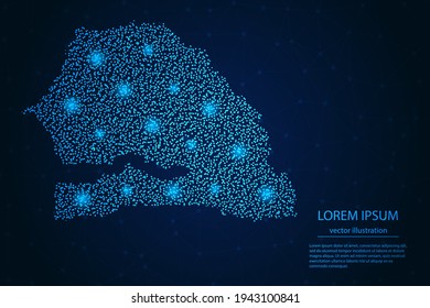 Senegal map from point blue and glowing stars on a dark background. Vector eps 10.