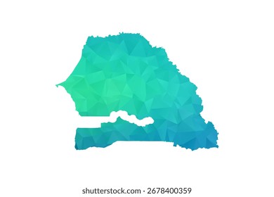 Senegal Map - Polygon Style Vector Illustration in Green and Blue Gradient, Low Poly Geometric Design, Isolated on White Background, Perfect for Infographics and Learning Use.