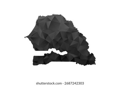 Senegal Map - Polygon Style Vector Illustration in Black and Gray Gradient, Low Poly Geometric Design, Isolated on White Background for Infographics and Education.
