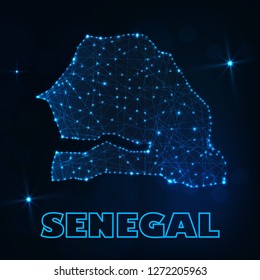 Senegal map of polygonal network rays and space stars of vector illustration