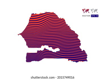 Senegal map red and blue of abstract with dynamic waves vector.