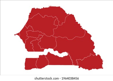 Senegal Map Red Color on White Backgound
