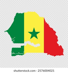 Senegal map silhouette with flag.