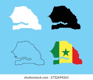 Senegal Map Silhouette and Flag Vector Illustration Set