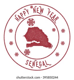 Senegal map stamp. Retro Happy New Year Senegal Stamp. Stylised rubber stamp with Senegal map and Happy New Year text, vector illustration.