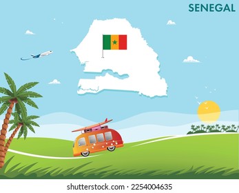 Senegal map with travel and tourism theme vector illustration design