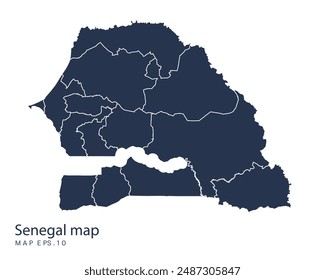 Senegal map vector, Abstract design vector illustration Eps 10. Navy color.High Detailed on white background.