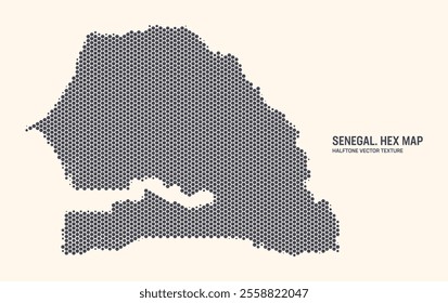 Senegal Map Vector Hexagonal Halftone Pattern Isolate On Light Background. Hex Texture in the Form of Map of Senegal. Modern Technologic Military Contour Map of Senegal for Design or Business Projects