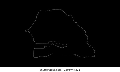 Senegal map vector illustration. Drawing with a white line on a black background.