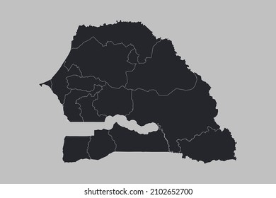 Mapa vector Senegal, aislado en fondo gris