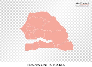 Senegal map vector orange color on transparent background.