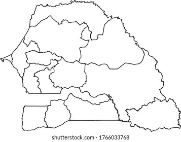 Senegal map in white color and black border on white background. Vector illustration.