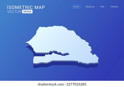 Senegal map white on blue background with isolated 3D isometric concept vector illustration.