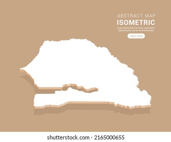 Senegal map white on brown background with isometric vector.