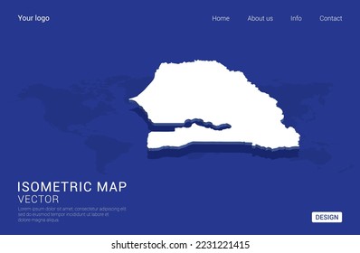 Senegal map white on dark blue background 3d isometric vector illustration.
