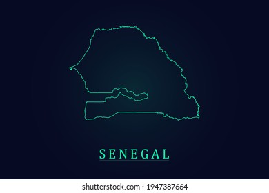 Senegal Map - World Map International vector template with thin green outline or outline graphic sketch style and green color isolated on dark background - Vector illustration eps 10