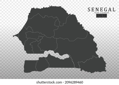Mapa del Senegal - Mapa Mundial Mapa Planilla vectorial internacional con Alto detalle incluyendo color de contorno negro y gris aislado en fondo transparente - Ilustración vectorial eps 10