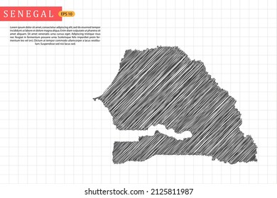Senegal Map - World Map International vector template with black outline graphic sketch and old school style isolated on white grid background - Vector illustration eps 10