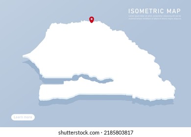 Senegal Map - World map International vector template with isometric style including shadow, white, blue color isolated on blue background for design, infographic - Vector illustration eps 10