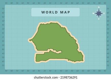 Senegal Map - World Map International vector template High detailed with green and cream color isolated on blue background including Compass Rose icon - Vector illustration eps 10