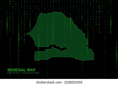 Mapa de Senegal - Mapa Mundial Plantilla vectorial Internacional con fondo de código binario de matriz con luz para el diseño, sitio web, concepto de hacker - Ilustración vectorial eps 10