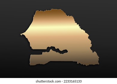 Mapa de Senegal - Mapa mundial Planilla vectorial internacional con 3D, estilo de lujo dorado incluyendo sombra sobre el fondo negro para el diseño, educación, sitio web, infografía - Ilustración vectorial eps 10