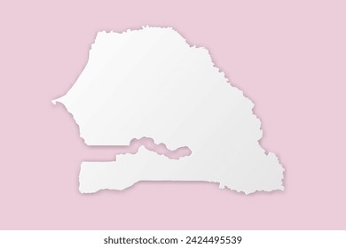 Mapa de Senegal - Mapa del mundo Plantilla de vector internacional con estilo de corte de papel que incluye sombra y color blanco sobre fondo rosa para diseño, educación, sitio web - Ilustración vectorial eps 10