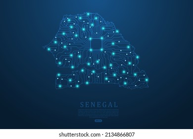 Senegal Map - World map vector template with Abstract futuristic circuit board Illustration or High-tech technology mash line and point scales on dark background - Vector illustration ep 10