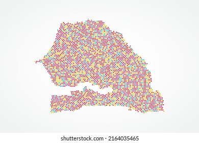 Mapa de Senegal - Mapa mundial de mapas con puntos coloridos, rejilla, grunge, estilo de medio tono aislado en fondo blanco para educación, infografía, diseño, sitio web - Ilustración vectorial eps 10