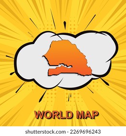 Senegal Map - World map vector template with isometric and comic art style including shadow, black and orange color on yellow background for design, infographic - Vector illustration eps 10