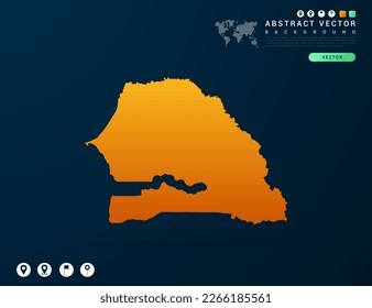 Senegal-Karte von Gelb und orangefarbenem Gefälle auf dunklem Hintergrund, Vektorgrafik.