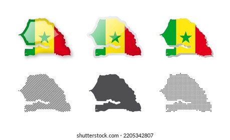 Senegal - Colección de mapas. Seis mapas de diferentes diseños. Conjunto de ilustraciones vectoriales