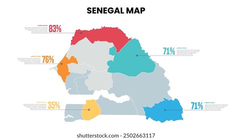 Senegal Modern Map Percentage Infographic Template, Detailed infographic map of Senegal
