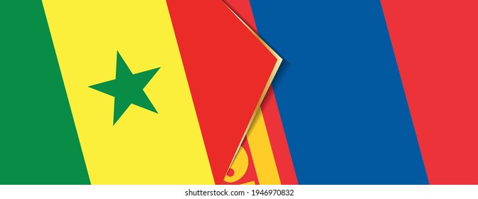 Senegal and Mongolia flags, two vector flags symbol of relationship or confrontation.