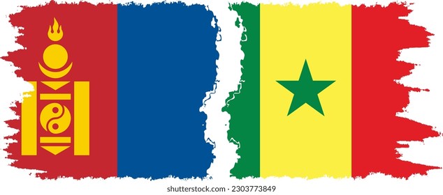 Conexión de banderas de grifo del Senegal y Mongolia, vector